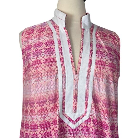 Cabana Life Shift Tunic Dress V-neck Sleeveless Pink White Geo Women’s Size 1X - Picture 7 of 14